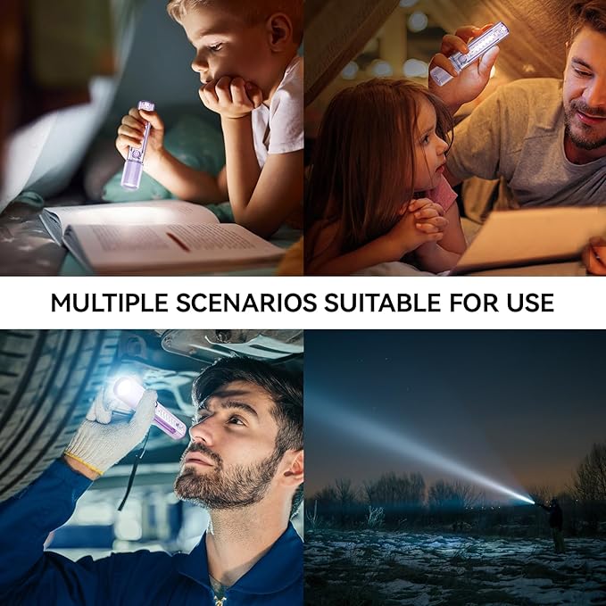 VAVOFO Purple LED EDC Flashlight - USB-C Rechargeable, Waterproof, Zoom Focus, 3 Modes, Red & Blue