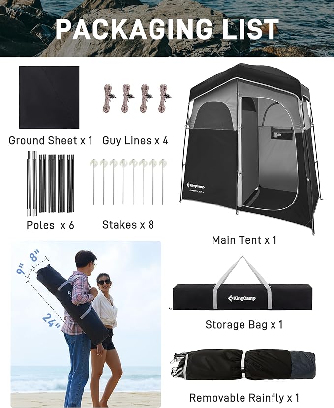 KingCamp Shower Tent, Portable Privacy Tent Outdoor Camping 1/2 Room Toilet Tents with Shower Bag &
