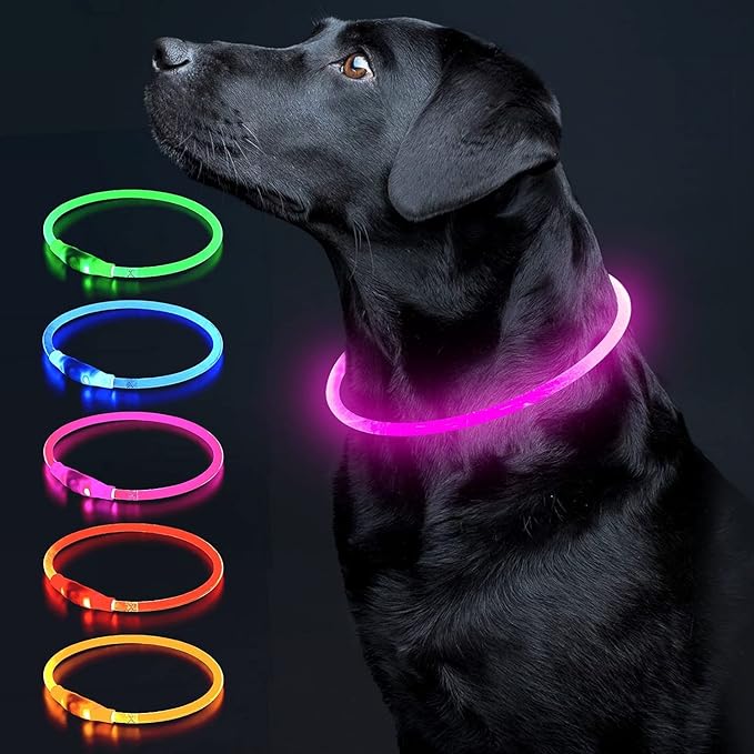 Colaseeme LED Dog Collar, Light Up Dog Collar 1 Count USB Rechargeable TPU Glow Safety Dog Necklace