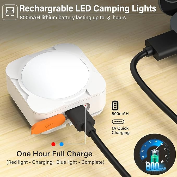Rechargeable Camping Lights FLY2SKY 4Pcs White Tent Lights Mini Flashlight Portable LED Camping
