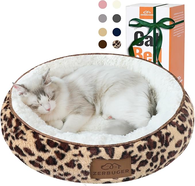 20in Leopard Round Cat Dog Bed Gift for Large Medium Small Dogs Cats, Machine Washable Sleeping