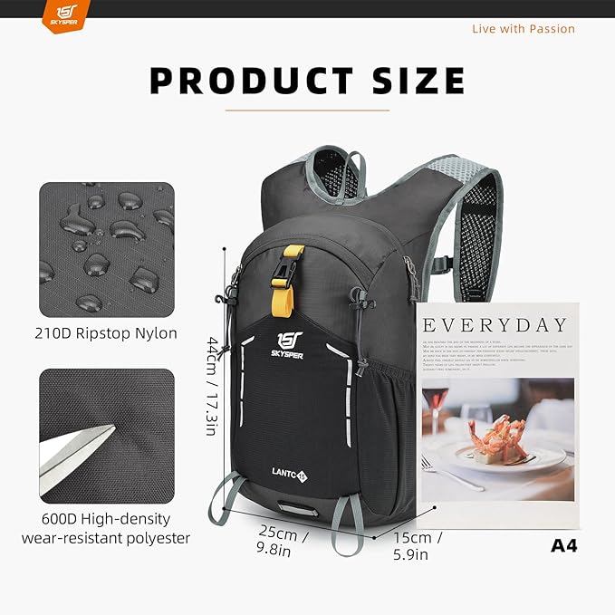 SKYSPER Small Hiking Backpack - 15L Travel Daypack Lightweight Bag Water Resistant Hiking Backpacks