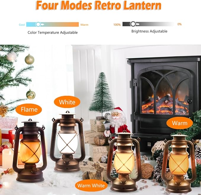 Lantern LED Battery Powered Camping Lamp Outdoor Hanging Lantern Flickering Flame Rechargeable