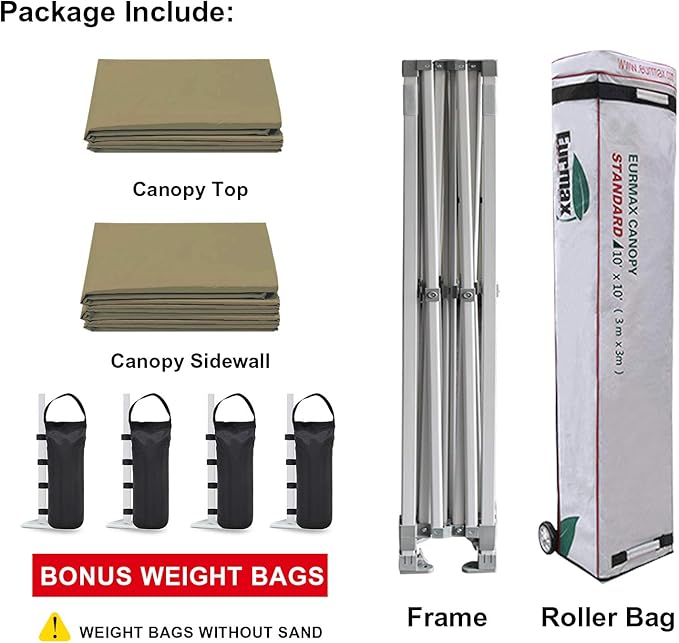 Eurmax USA 10'x10' Pop-up Canopy Tent Commercial Instant Canopies with 4 Removable Zipper End Side