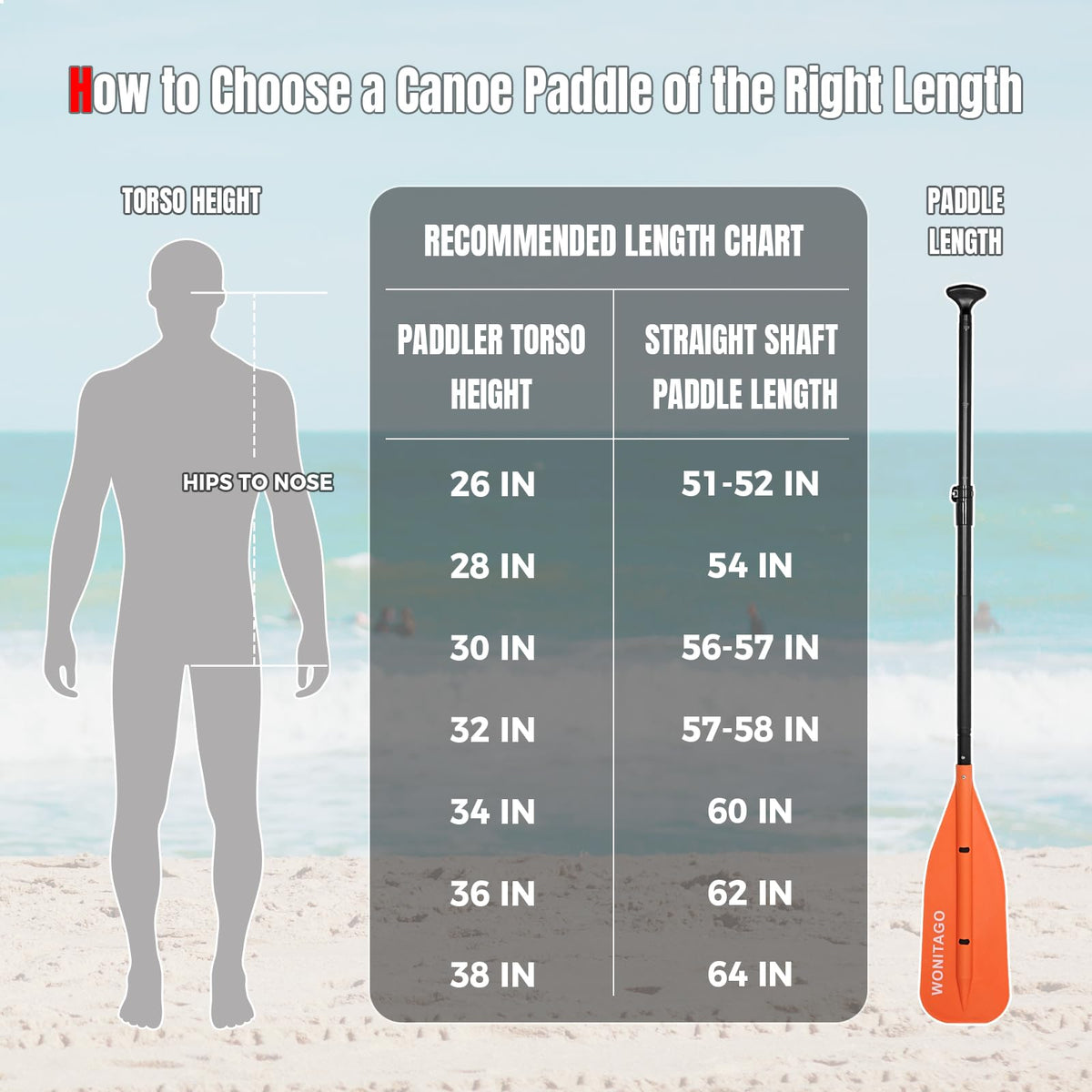 WONITAGO Canoe Paddle - 5 FT, Adjustable, Collapsible - product view 7