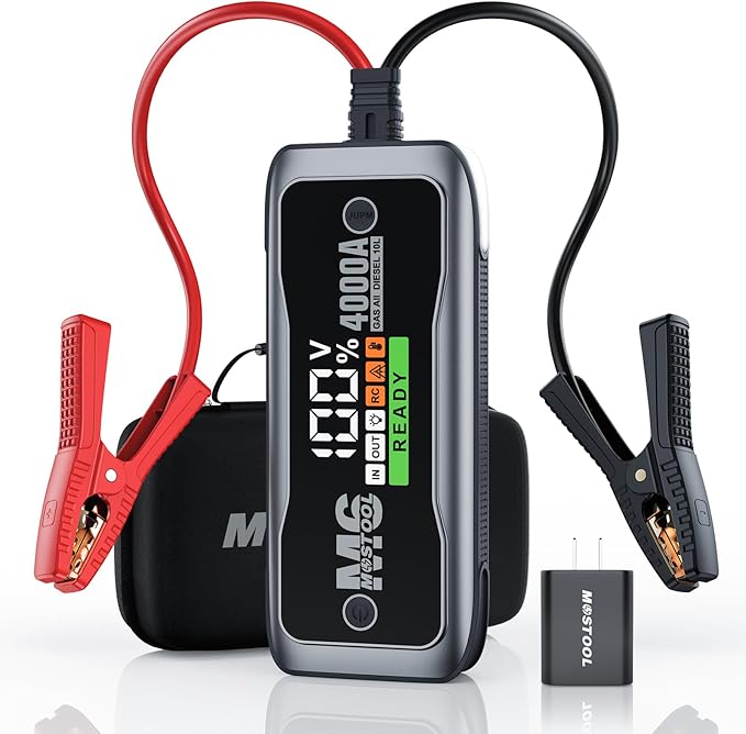 MOSTOOL M6 4000A Jump Starter with Smart HD Display, 12V Portable Jump Box & Car Battery Booster