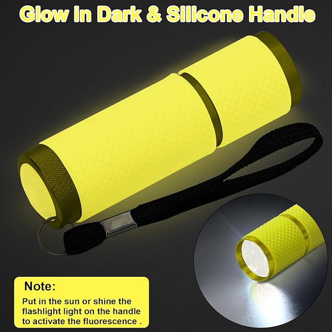 AHIER 9 LED Glow in The Dark Flashlights, Rubber Coated Small Flashlights with Straps, Portable