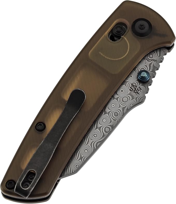 KANSEPT Main Street Pocket Folding Knife, 3.36'' Damascus Sharp Blade, Yellow PEI Handle with Axis