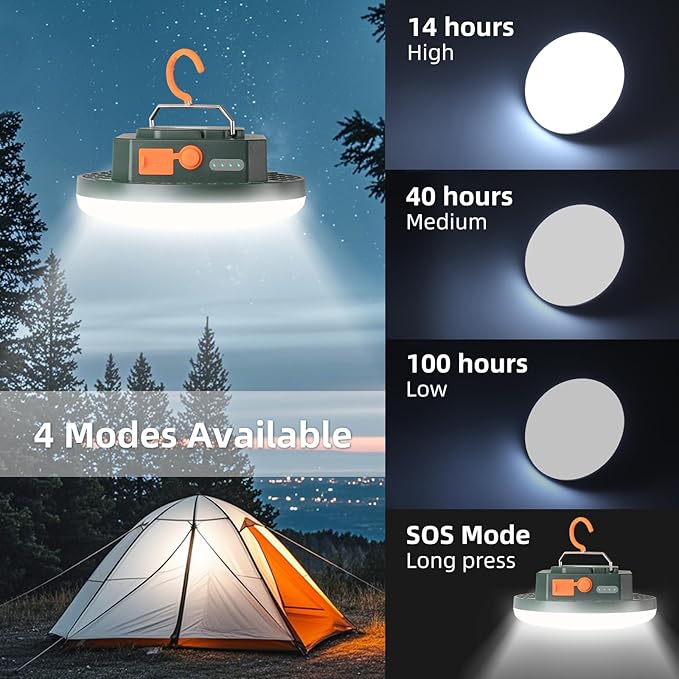 Camping Lantern 10500mAh Rechargeable Battery, 32W Ultra Bright LED Hanging Light with 3 Modes