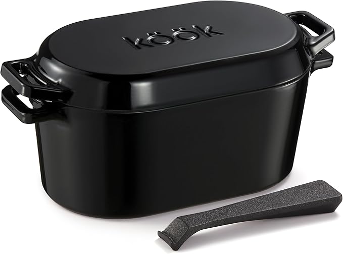KooK Dutch Oven, for Bread Baking, Sourdough Loaf Pan, with Lid, Dual Handles, Enameled Cast Iron