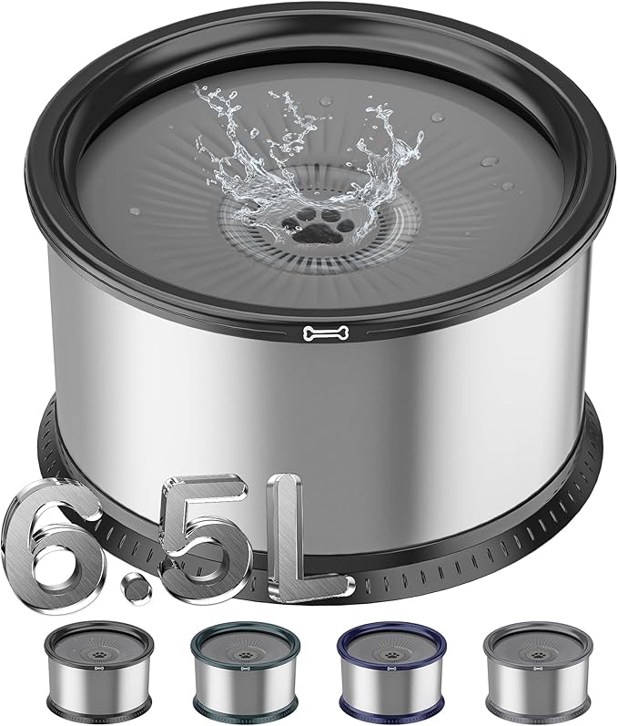 1.6 Gallon Dog Water Bowl, 6.5L/220oz Stainless Steel No Spill Water Bowls for Large Dogs, Super