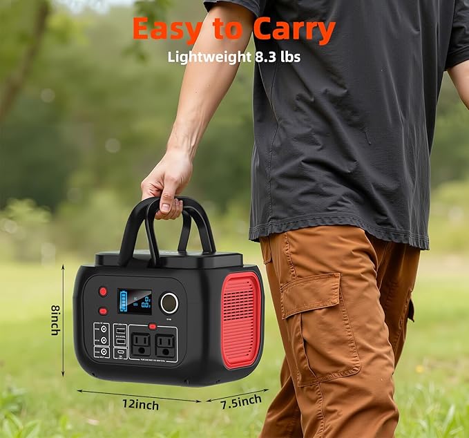 Portable Power Station 300W, 228Wh Solar Generator with 110V Pure Sine Wave AC Outlet, Backup