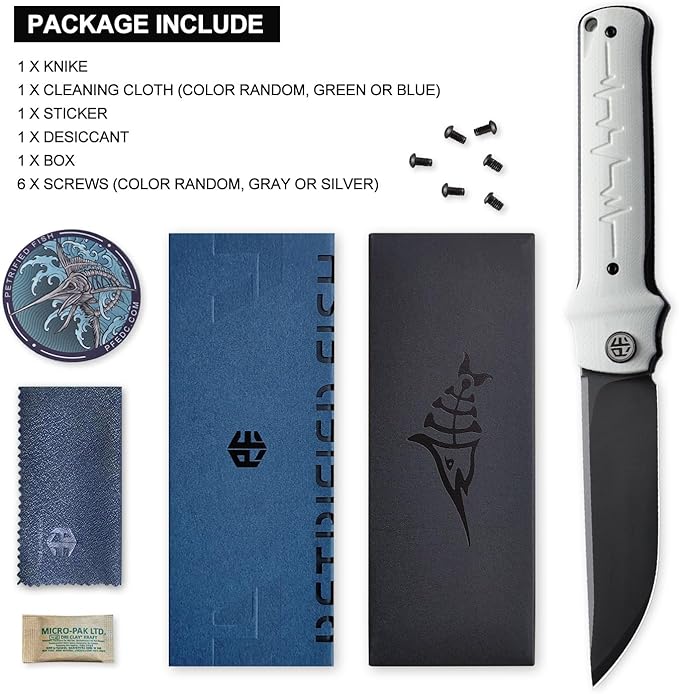 Petrified fish PFB04 Tena Folding Knife, 3.82" D2 Steel Black Stonewashed Blade G10 Handle Pocket