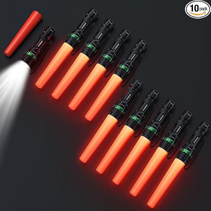 10 Pack Traffic Wand, 11 Inch LED Traffic Flashlight Wand, Small Orange Safety Baton with for 5