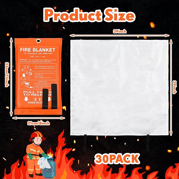 Macarrie 30 Pack 39??x 39??Fire Blanket Emergency for Home and Kitchen Safety Suppression Blanket