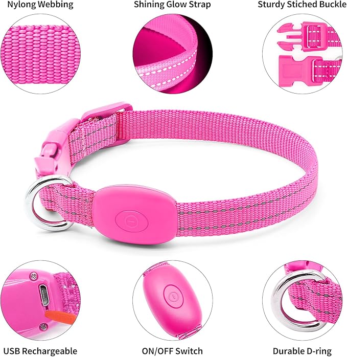 Illumifun LED Cat Collar, USB Rechargeable Light Up Dog Collar, Adjustable Safety Collar Light for