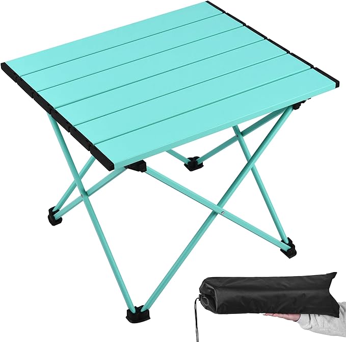 Grope Camping Table with Aluminum Table Top, Folding Beach Table Easy to Carry, Prefect for