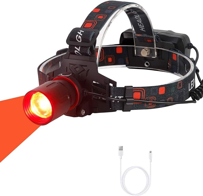WINDFIRE New Brightest Red Light Hunting Headlamp Zoomable 3 Modes Bright Head Lamp Rechargeable