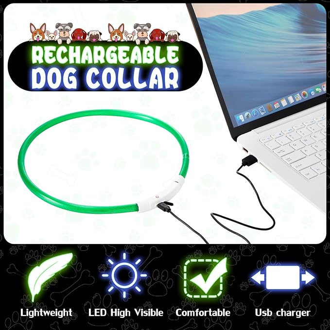Frienda 4 Pcs Dog Collar LED USB Rechargeable Lights Dog Necklace Collars Doggy Lights for Night