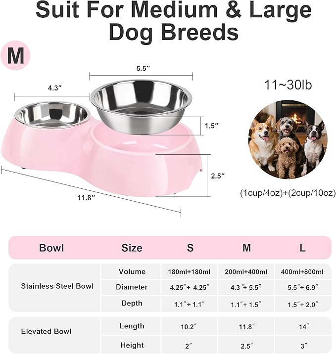 Double Dog Bowls Set ??Non-Slip Pet Food & Water Dishes with Resin Stand, Includes Small (1 Cup) &