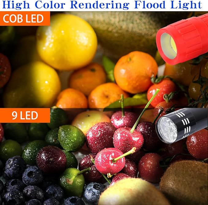 KunHe 5 Pack Plastic Small Mini LED Flashlight COB Flashlights for Kids 100 Lumen with Batteries