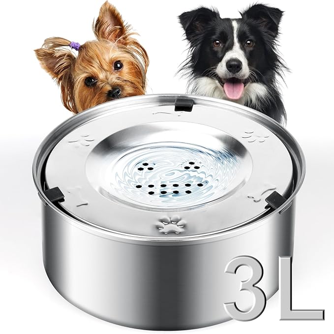 3L/101oz Dog Water Bowl No Spill, No Spill Water Bowl for Dogs|Spill Proof, Stainless Steel Slobber