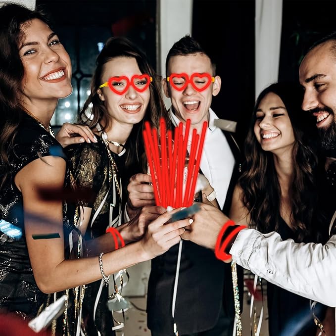 60 Pack 8??Red Glow Sticks Bulk Bright Glow Sticks with 60 Connectors 20 Heart Glasses Glow In The