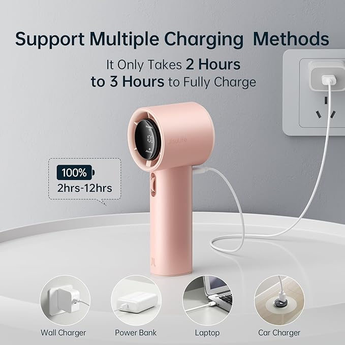 JISULIFE Portable Handheld Fan, Speed(1-100) Adjustable Turbo Mini and 3600mAh Battery Rechargeable
