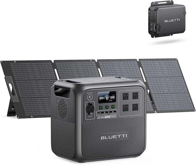BLUETTI Solar Generator AC180 with 200W Panel & Charger 1 (Ship Separately), 1152Wh LFP Portable