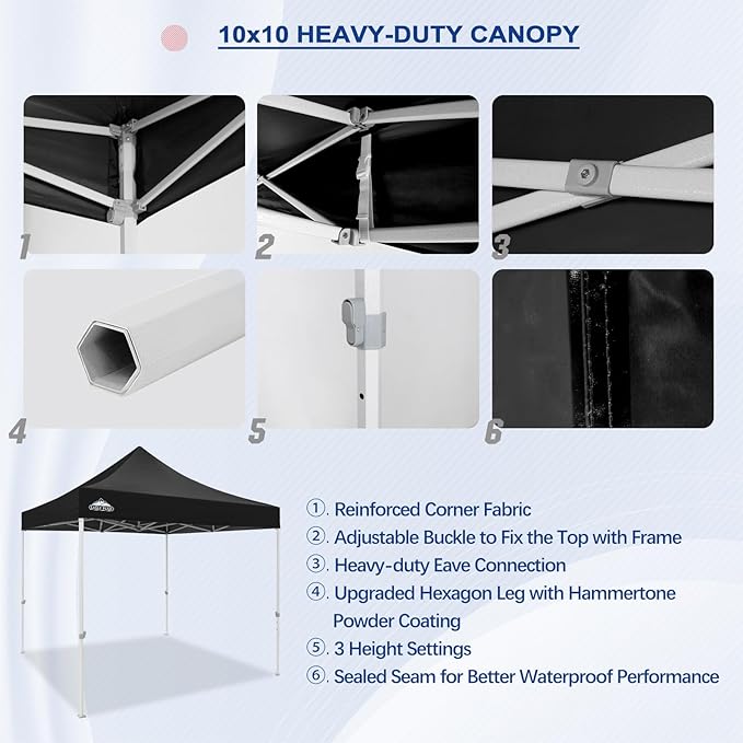EAGLE PEAK 10x10 Heavy Duty Pop up Commercial Canopy Tent, Instant Marketplace Sun Shelter with