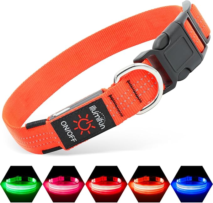 Illumifun Light Up Dog Collar USB Rechargeable LED Dog Collar, Adjustable Blinking Dog Light for