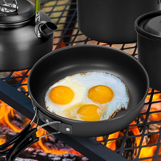 Odoland 29pcs Camping Cookware Mess Kit, Non-Stick Lightweight Pots Pan Kettle, Collapsible Water