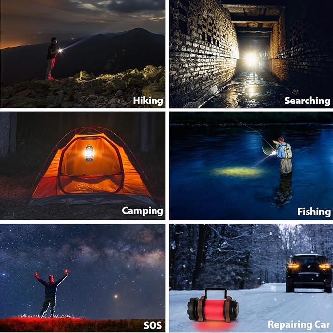 2 Pack Camping Lantern, Outdoor LED Camping Light, Rechargeable Flashlights with 1000LM, 6 Modes