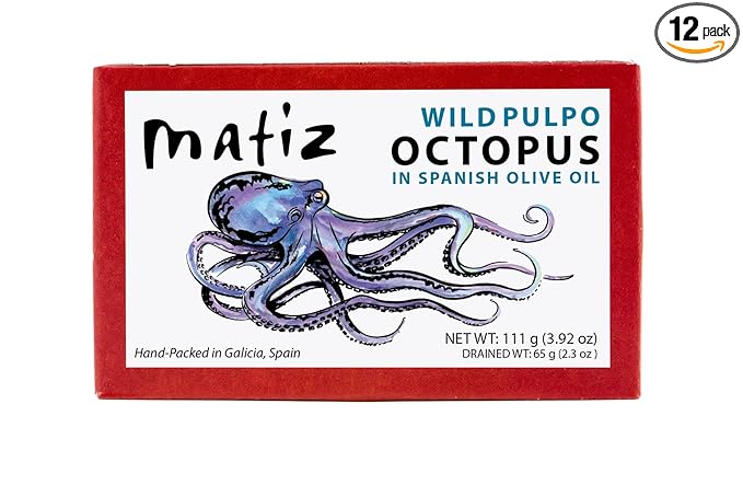 Matiz Pulpo Wild-Caught Pulpo Spanish Octopus in Olive Oil 4.0 Oz, (12 Pack)