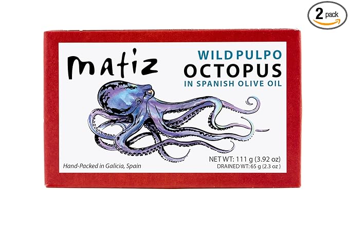 Matiz Pulpo Wild-Caught Pulpo Spanish Octopus in Olive Oil 4.0 Oz, (2 Pack)