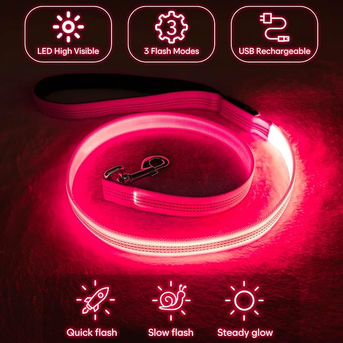 Colaseeme Light Up Dog Leash, LED Pet Leashes USB Rechargeable, Glow Safety Dogs Lights at Night