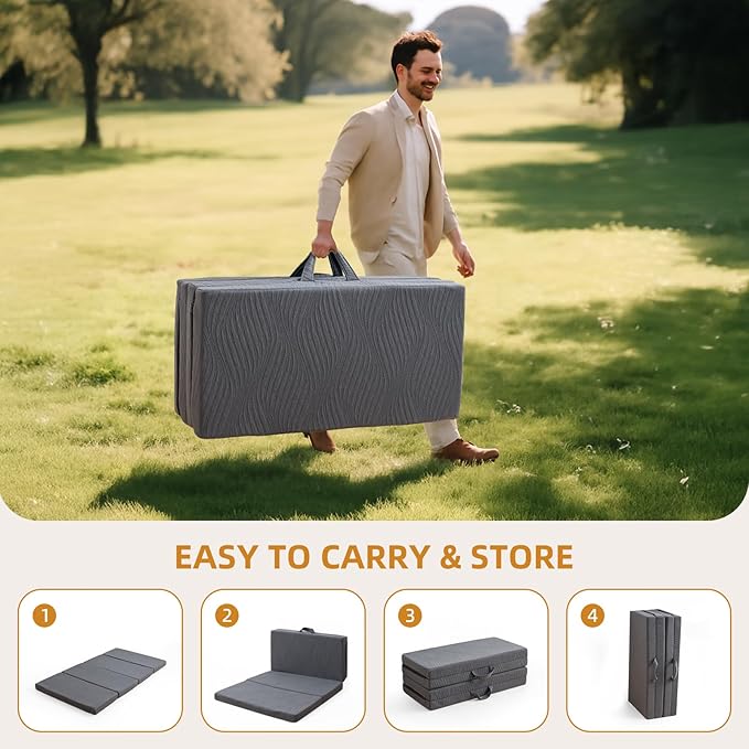 Memory Foam Camping Mattress Pad, 3 Inch Thick Waterproof Foldable Sofa Bed Floor Mattress