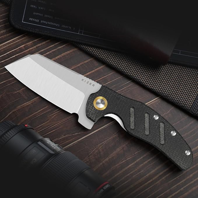 Kizer C01C XL Sheepdog Pocket Knife, 3.9" 14C28N Sheepsfoot Blade EDC Folding Knife with Black