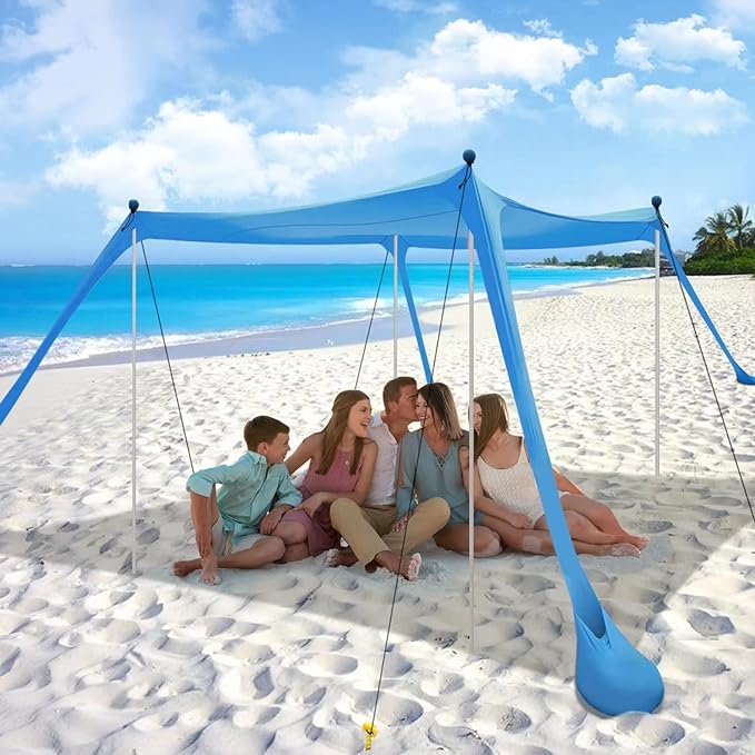 Beach Tent Sun Shelter with UPF 50+ UV Protection, Beach Canopy Sun Shade 11x11 FT with Sandbags