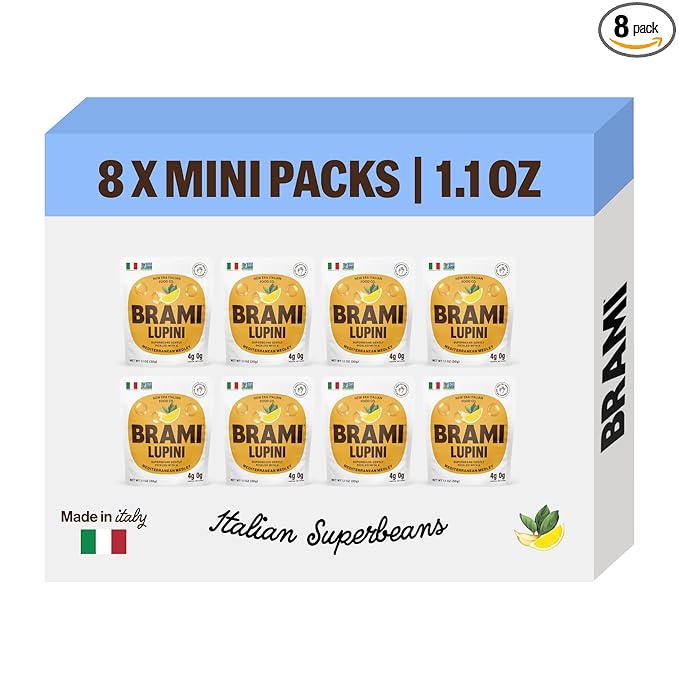 Brami Lupini Beans Snack, Mediterranean Medley | 7g Plant Protein, 0g Net Carbs | Vegan