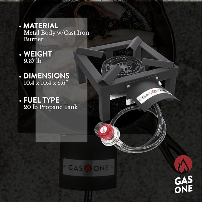 GasOne High Pressure Single Propane Burner - Outdoor Cooking with Heat Shield and Guard ??Propane