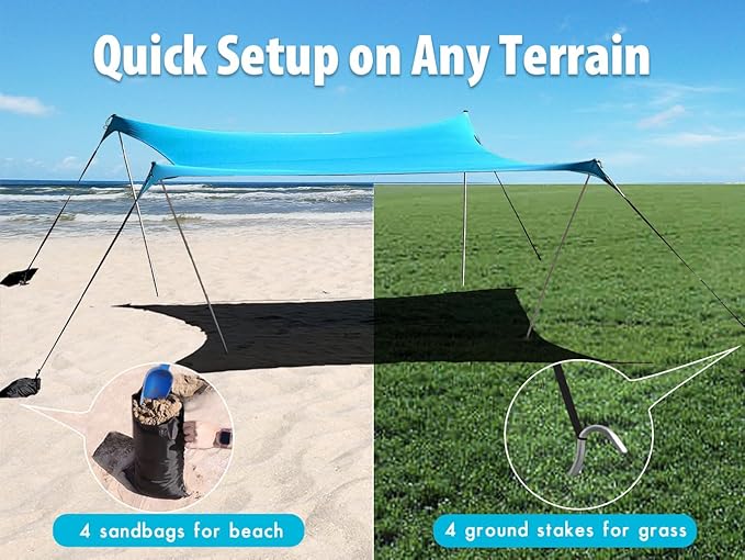 10×10ft UPF50+ Beach Tent Sun Shelter, Windproof Stable Outdoor Pop Up Beach Shade Canopy for