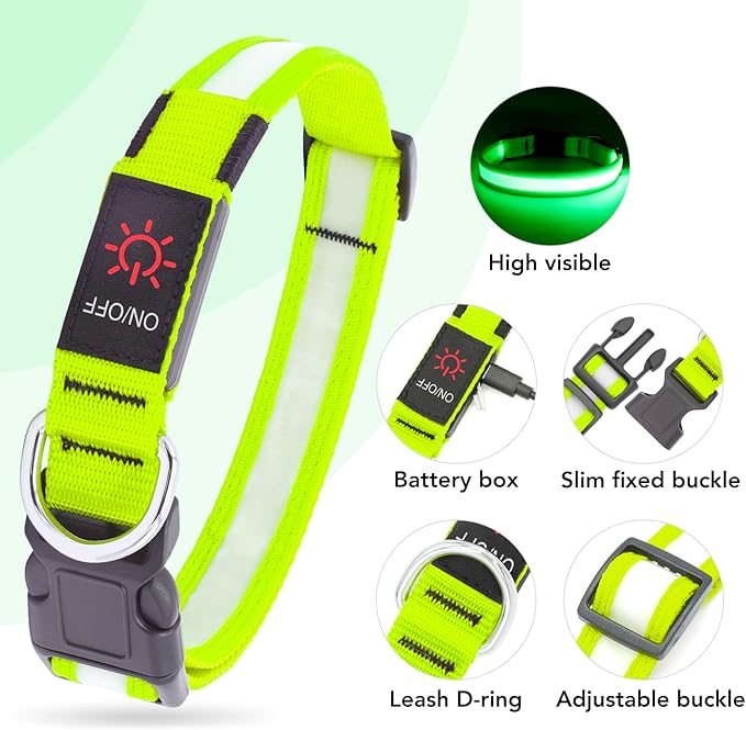 Vizpet LED Dog Collar, Light Up Dog Collar Adjustable USB Rechargeable Super Bright Safety Light