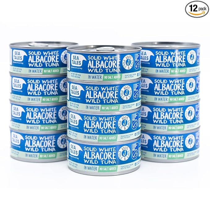 Sea Tales Solid White Albacore Canned Tuna in Water - No Salt Added - 100% Pole & Line Wild