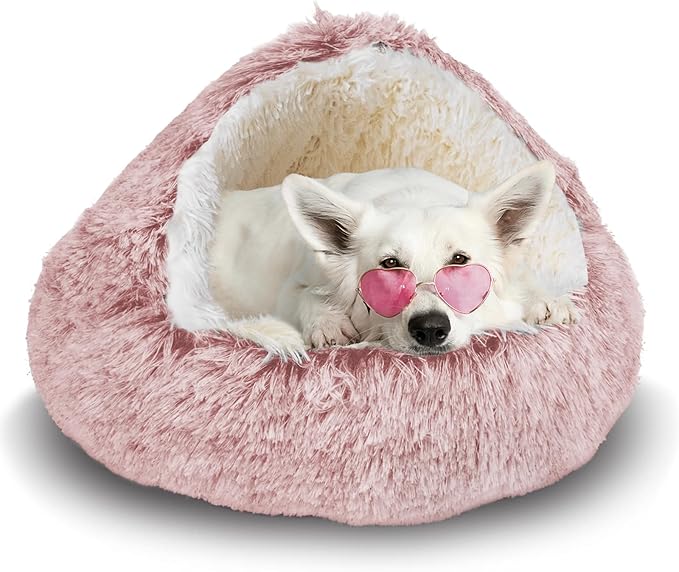 ShinHye Cat Bed Round Plush Fluffy Hooded Cat Bed Cave, Cozy for Indoor Cats or Small Dog beds