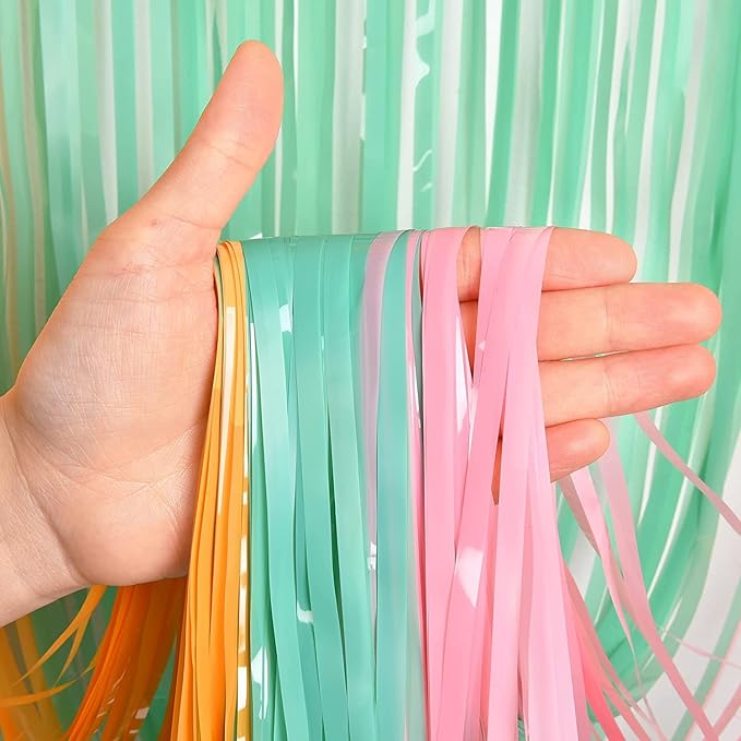 BRAVESHINE Tinsel Foil Fringe Curtains - 2Pcs 3.2x8.2ft Pastel Colourful Photo Backdrop for Sweet