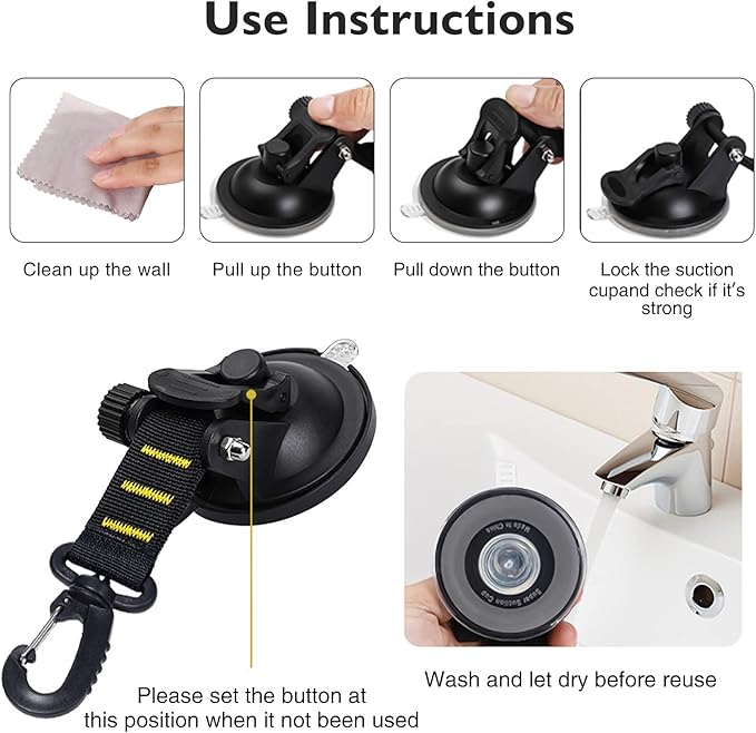 CONBOLA Suction Cups Hooks 4 Pieces Outdoor Car Camping Essentials Heavy Duty Upgraded Tie Down