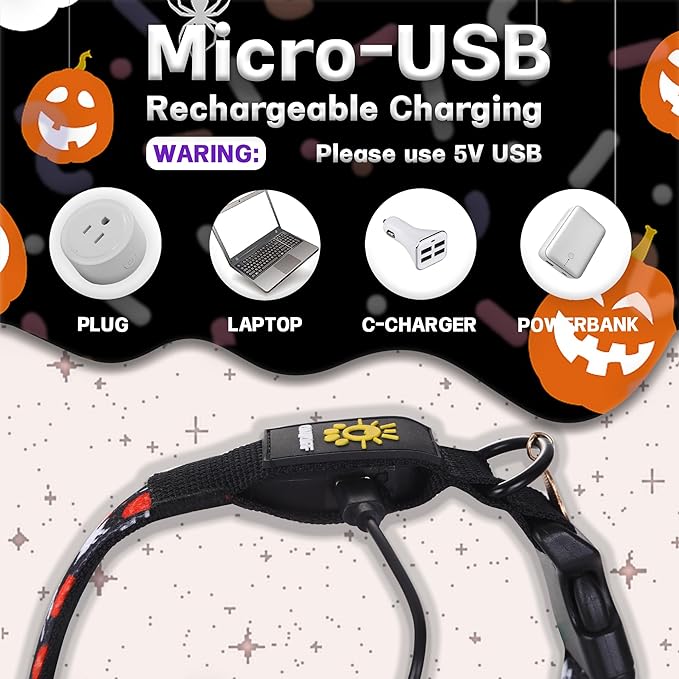 DOGWONG LED Dog Collar - Halloween Light up Dog Collars - Rechargeable Waterproof - Fall Lighted