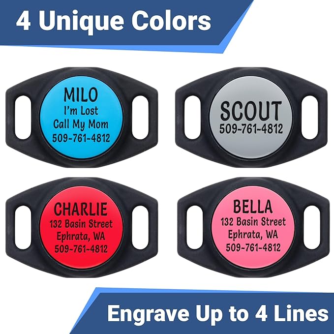 GoTags Personalized AirTag Dog Collar Holder, Engraved Tracker Case for Pet Collar, Custom Text