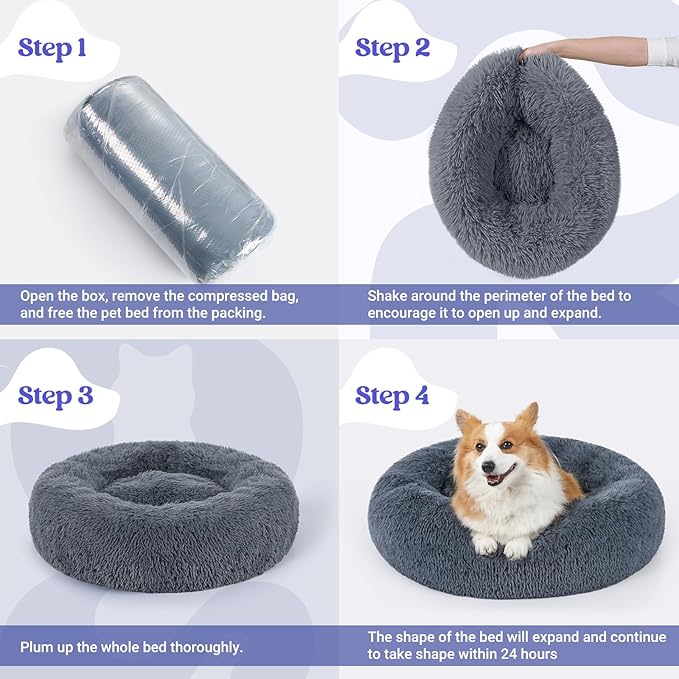 rabbitgoo Calming Dog Bed for Small Medium, 30 inches Pet Bed Machine Washable, Non-Slip Round